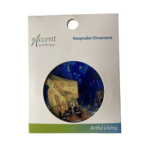 Van Gogh Cafe Terrace Keepsake Ornament RainCaper Double Sided 3" Porcelain NEW - Picture 4 of 6